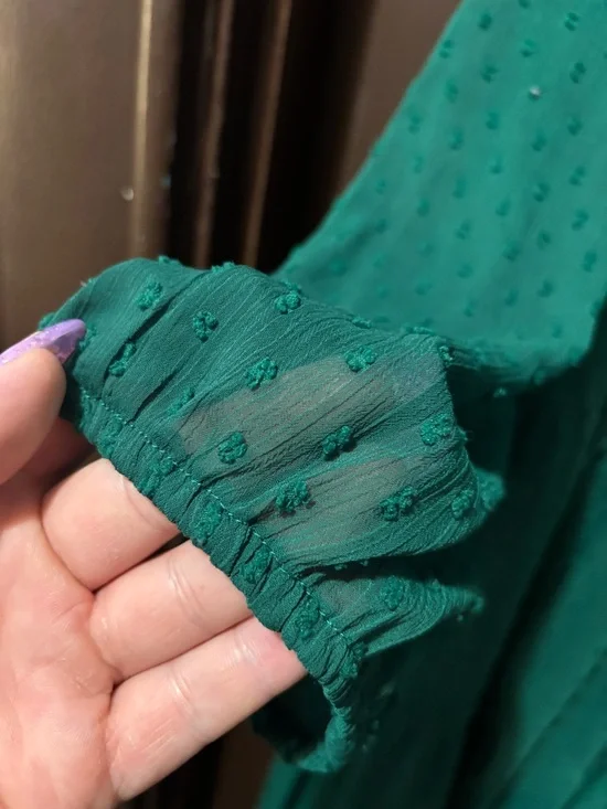 torrid Forest Green Textured Tiered Maxi Chiffon Swiss Dot Dress - Picture 3 of 12